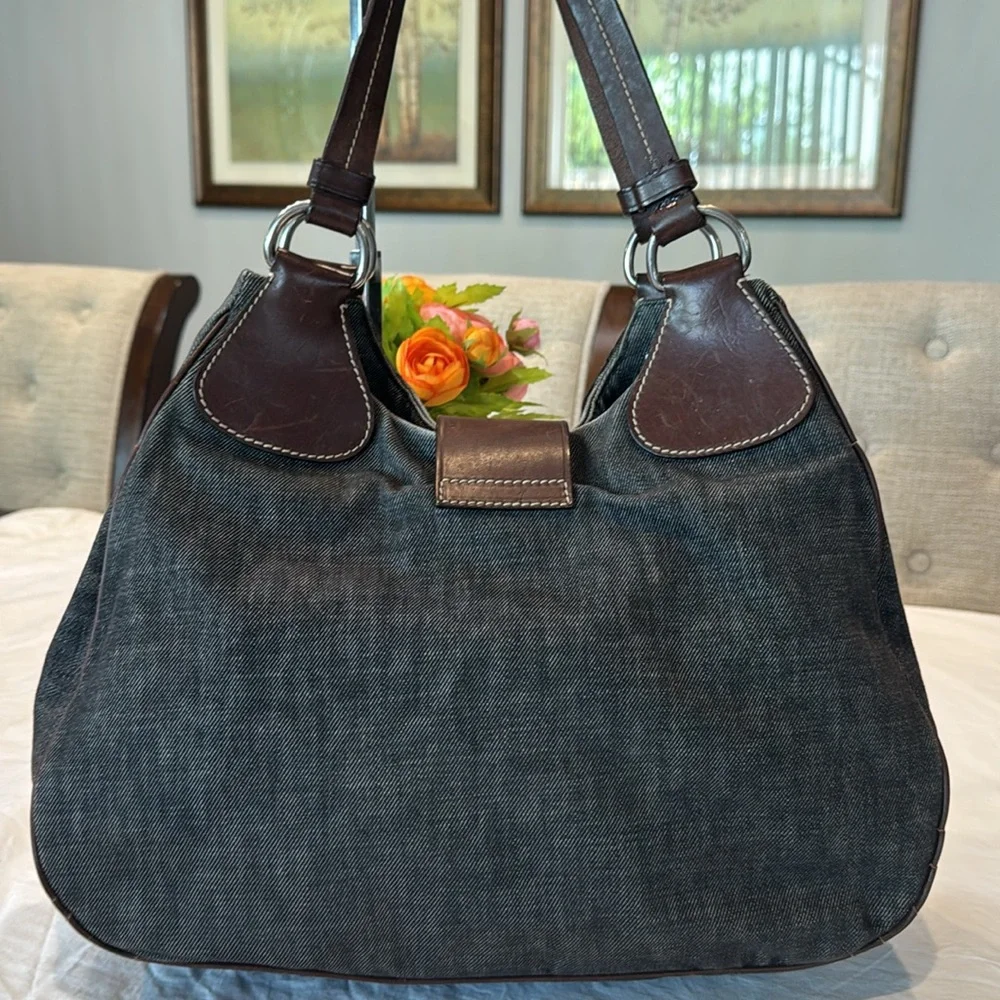 Authentic Prada Dark Denim and Brown Hobo Shoulder Bag - Picture 4 of 16
